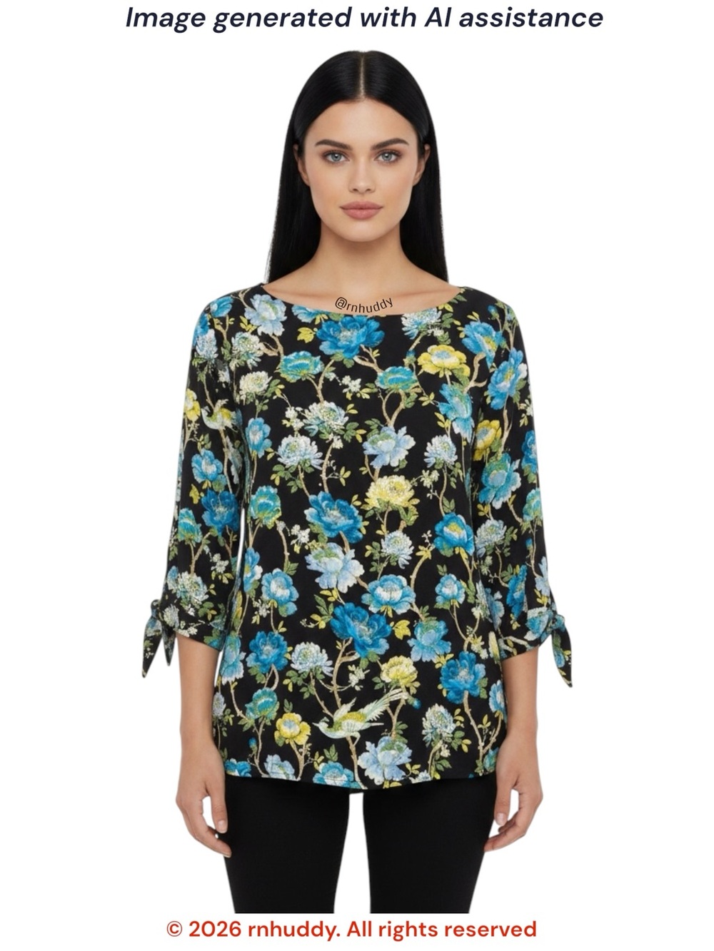 J. Jill M boat neck floral tie sleeve blouse
